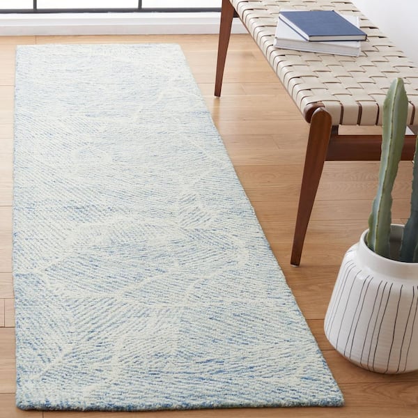 Metro 2 ft. x 12 ft. Blue/Ivory Solid Color Abstract Runner Rug