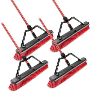 24 in. Heavy-Duty Multi-Surface Squeegee Push Broom with Brace and Steel Handle (4-Pack)
