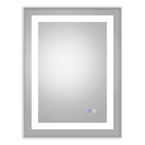 Modland Hans 24 in. W x 32 in. H Rectangular Framed Anti-Fog Dimmable Wall Bathroom Vanity Mirror in Brushed Nickel