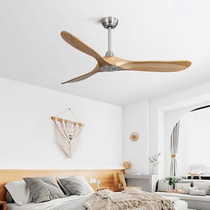 60 in. Smart Outdoor Natural Wood Ceiling Fan without Light, with 3 Wood Blade, Remote Control, Dc Motor