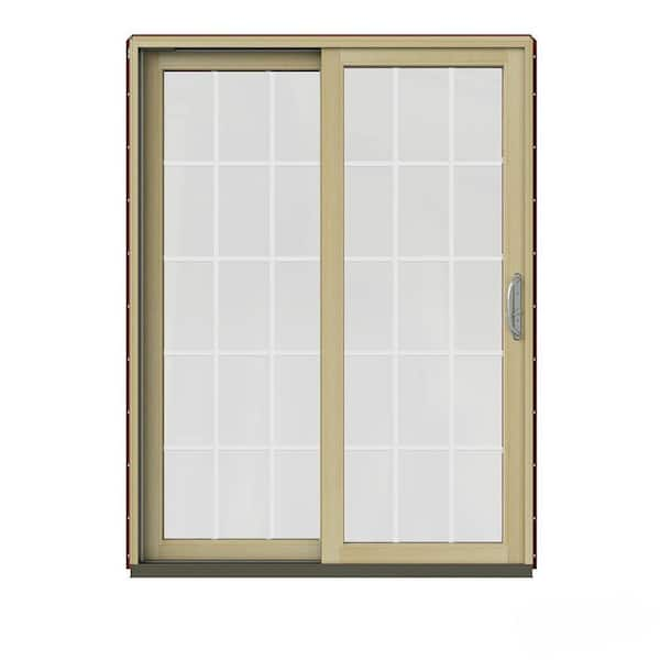 JELD-WEN 60 in. x 80 in. W-2500 Contemporary Red Clad Wood Left-Hand 15 Lite Sliding Patio Door w/Unfinished Interior