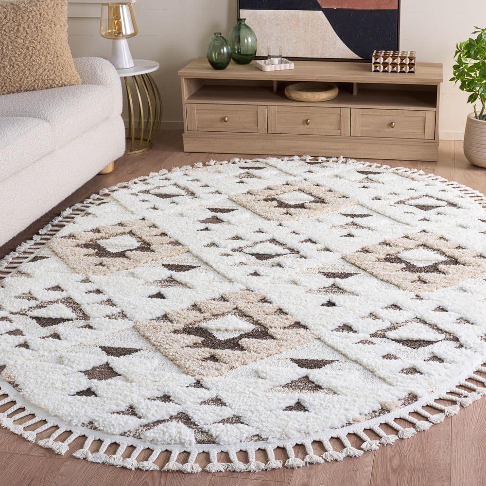 Moroccan Tassel Shag 6 ft. x 8 ft. Oval Ivory/Brown High-Low Geometric Fringe Area Rug price history on PriceWatchPro