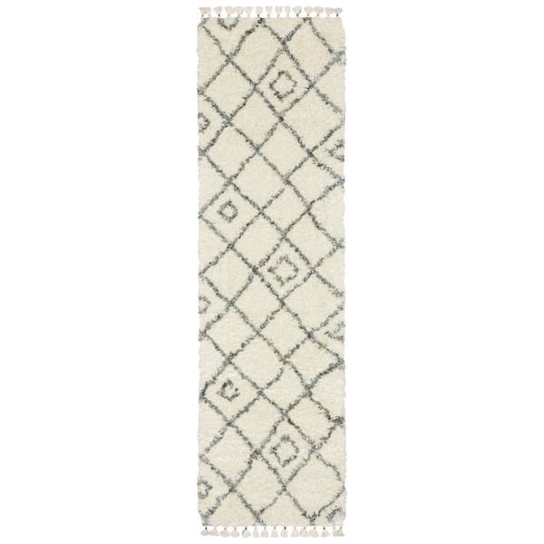 2 X 8 Ivory, Black, Tan Geometric Washable Area Rug Runner Rug