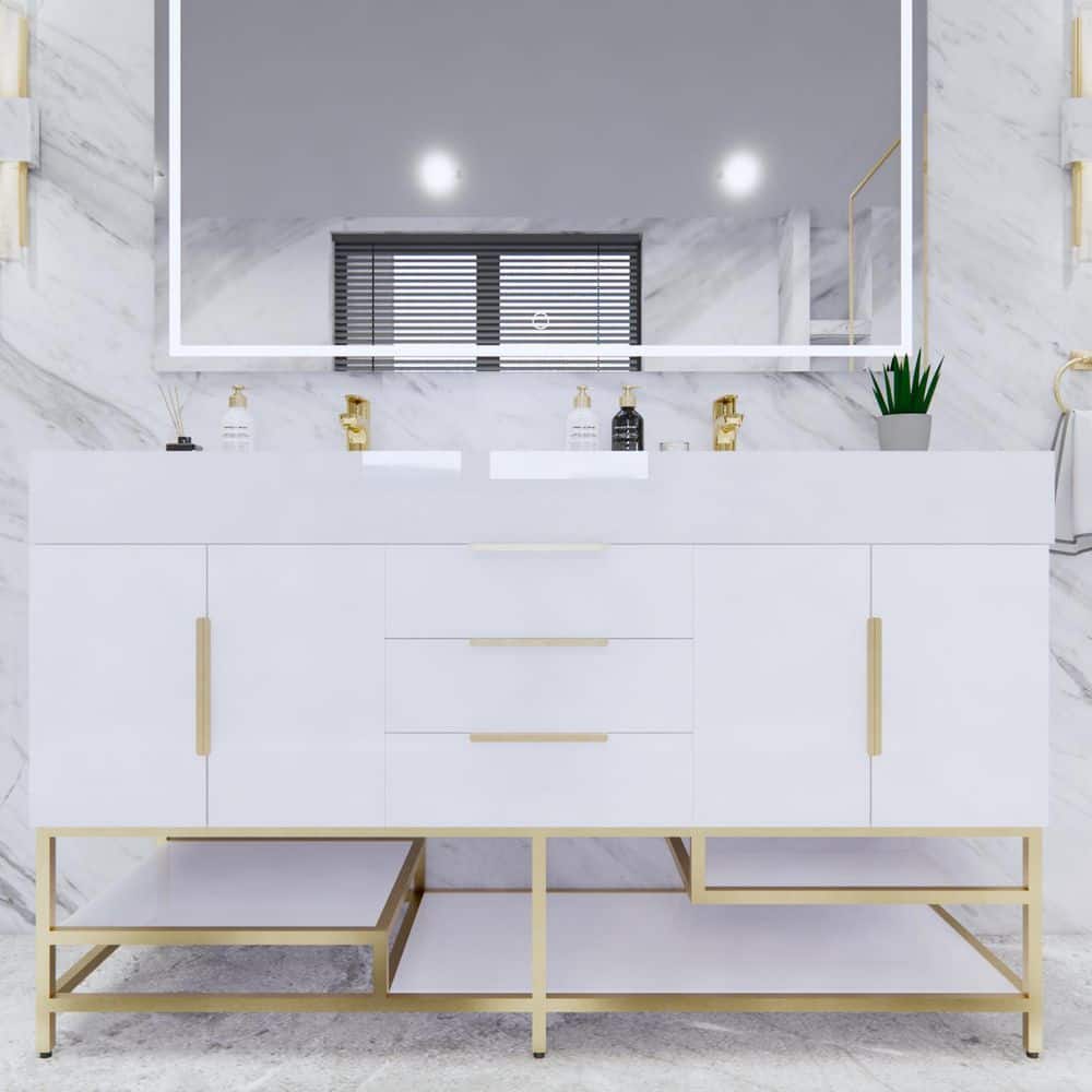 Bethany 59 in. W. x 20 in. D x 36 in. H Double Sink Freestanding Bath Vanity in High Gloss White with White Acrylic Top price history on PriceWatchPro