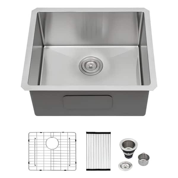 21 in. Undermount Sink Single Bowl 16-Gauge Brushed Stainless Steel Kitchen Sink with Drain Assembly