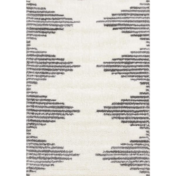 Cream 8 ft. x 11 ft. Woven Geometric Rectangle Indoor Area Rug