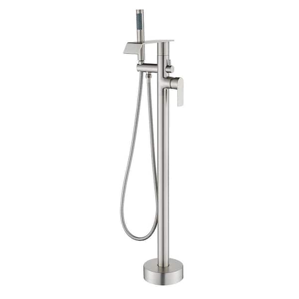 Single-Handle Claw Foot Tub Faucet with Hand Shower, Waterfall Claw Foot Freestanding Tub Faucet in Brushed Nickel