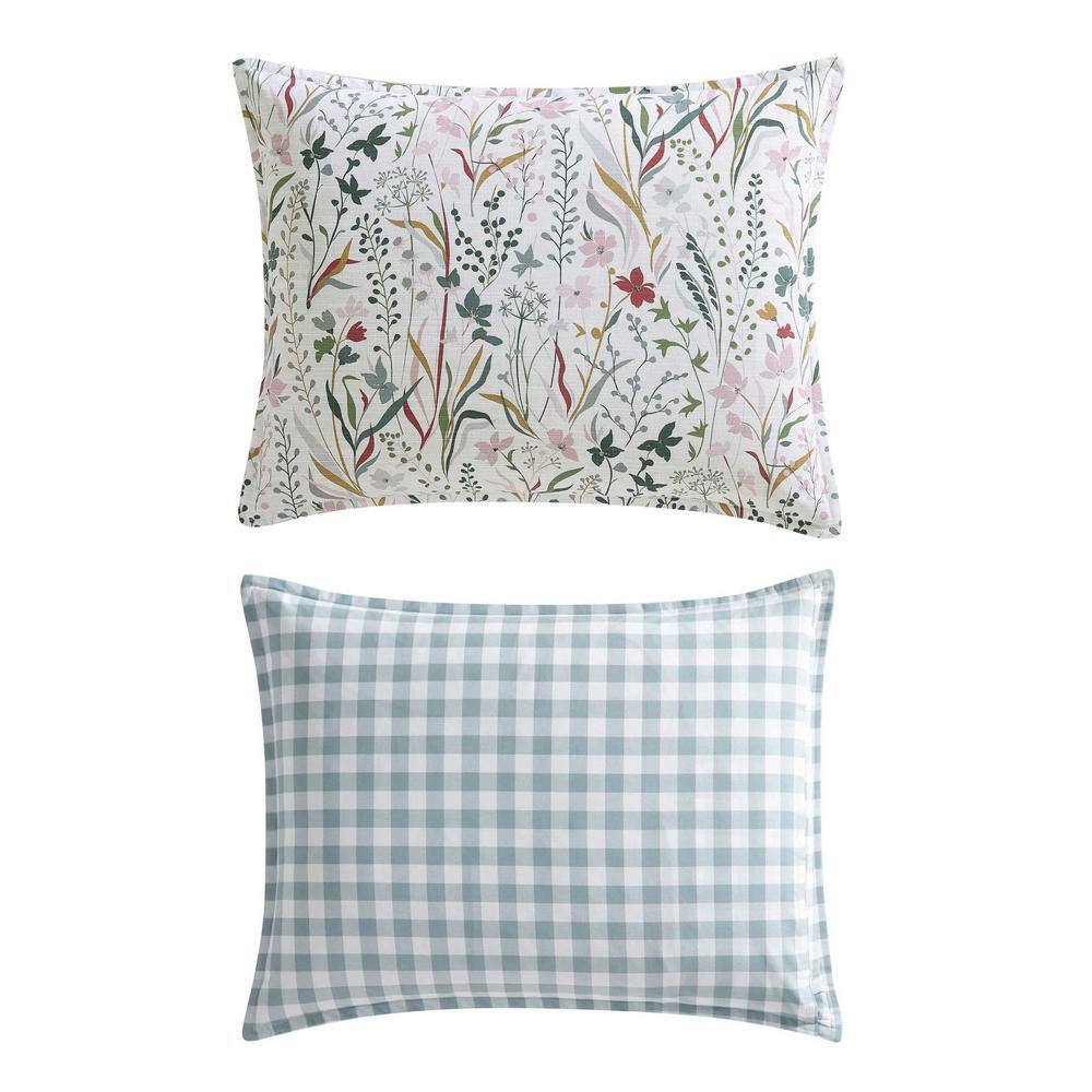 Twin White Cotton Reversible Floral Comforter Set