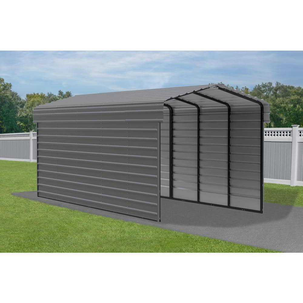 Charcoal 10' x 24' Steel Carport Kit with Enclosure