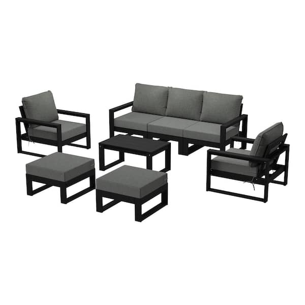 Endless Black Frame with Gray Cushions Outdoor 8-Piece All Weather Plastic Sofa Lounge Chair Patio Conversation Set