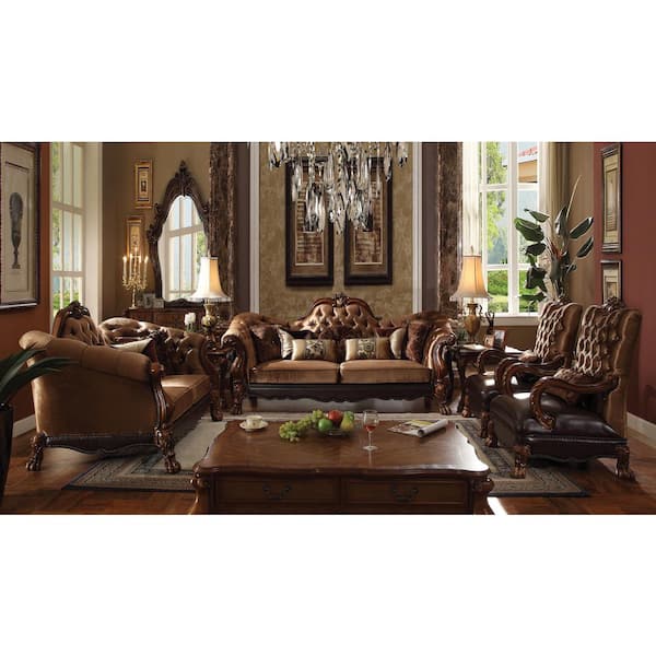 Acme Furniture Dresden 46 in. Rolled Arm Leather Tufted Square Sofa in Brown