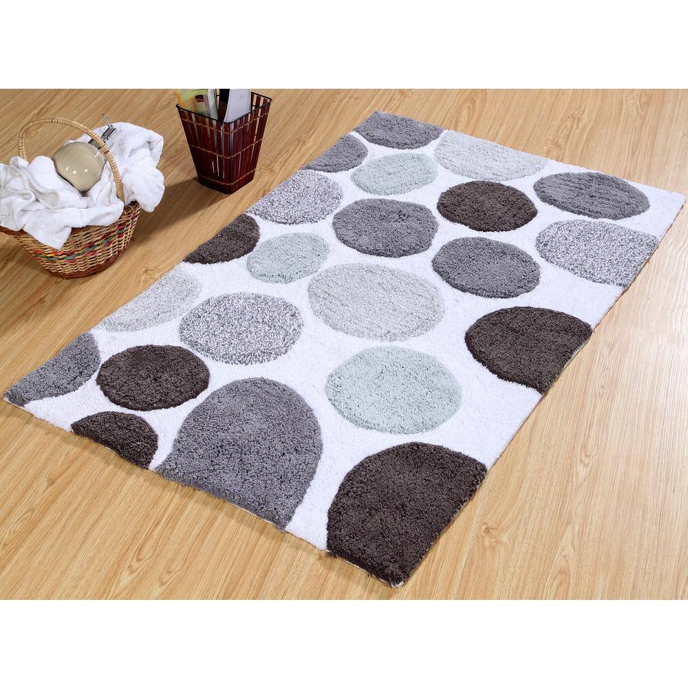 Gray Pebble Stone Cotton Bath Rug with Non-Skid Backing