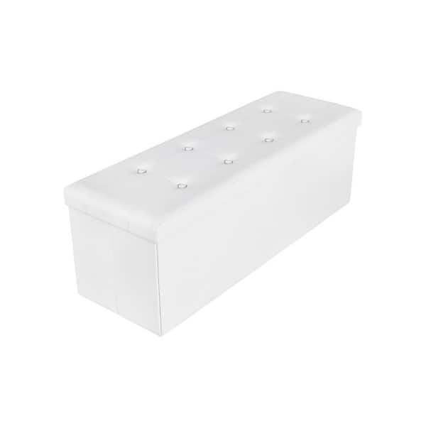 Benjara 43.31 in. White Backless Bedroom Bench with Tufted Seat and ...