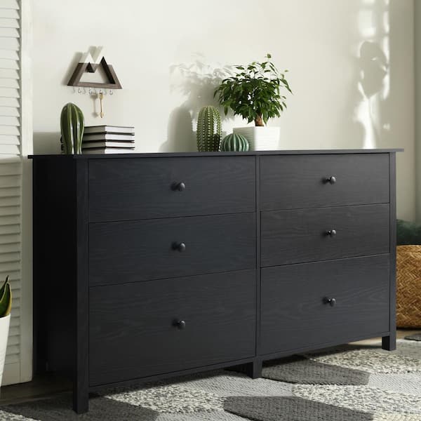 VEIKOUS Black 6 Drawer Chest of Drawers Long Storage Dresser with 2 Oversized Drawers 56 in. W x 32.4 in. H HP0202 06BK1 N