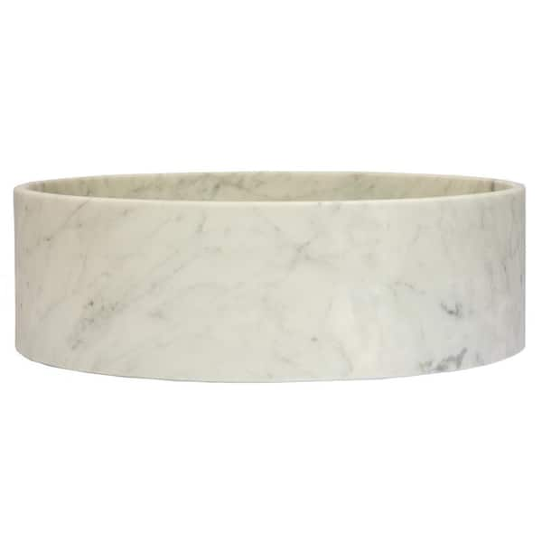 Eden Bath Thin Lip Column Carrara Marble Round Vessel Sink