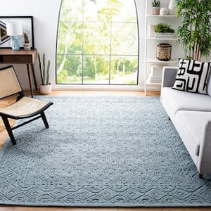 Textural Blue 8 ft. x 10 ft. Solid Color Geometric Area Rug