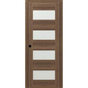 36 in. x 83.25 in. 07-08 Right-Hand 4-Lite Frosted Glass Pecan Nut Composite DIY-Friendly Single Prehung Interior Door