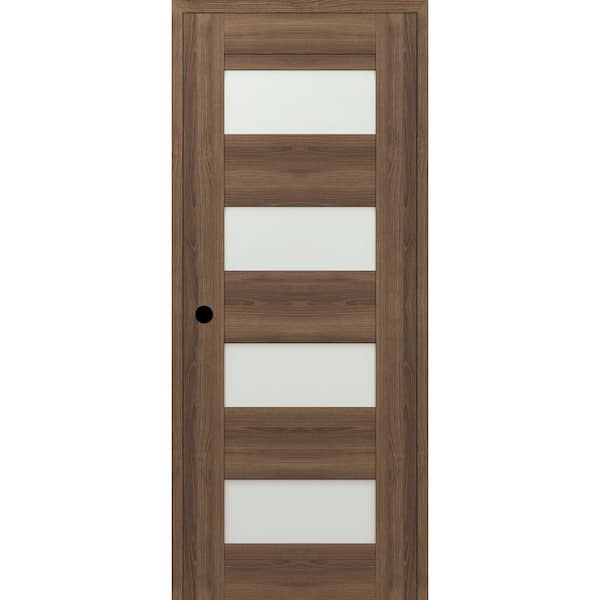 Belldinni 28 in. x 96 in. Vona 07-08 Right-Hand 4-Lite Frosted Glass Pecan Nut Composite DIY-Friendly Single Prehung Interior Door