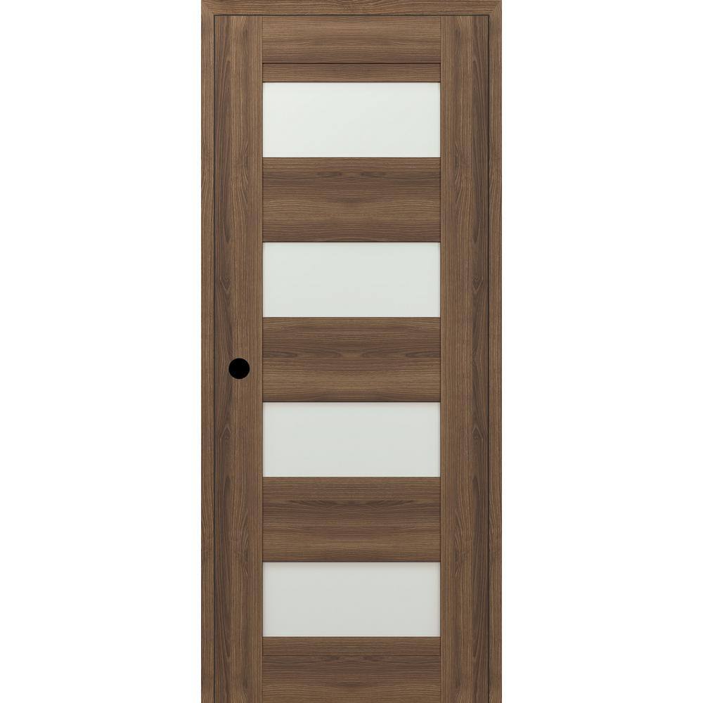 28 in. x 79.375 in. 07-08 Right-Hand 4-Lite Frosted Glass Pecan Nut Composite DIY-Friendly Single Prehung Interior Door price history on PriceWatchPro