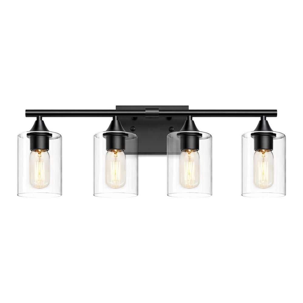 23.38 in. 4-Light Brushed Gold Bathroom Vanity Light Fixture Metal Wall Sconce with Clear Cylinder Glass Shade(No Bulbs) price history on PriceWatchPro