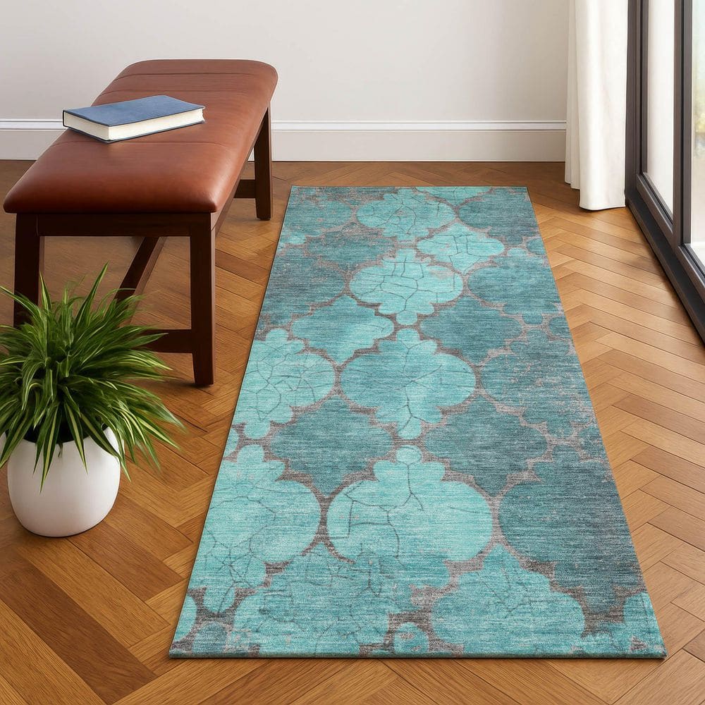 Mayfield Premium Machine Washable Abstract AMF1784 Teal 2 ft. 3 in. x 7 ft. 6 in. Runner Rug price history on PriceWatchPro