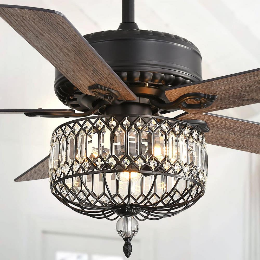 52 in. Standard Indoor Downrod Mount Black Crystal Chrome 5-Brown Blades Ceiling Fan with 6-Speed DC Remote Control price history on PriceWatchPro