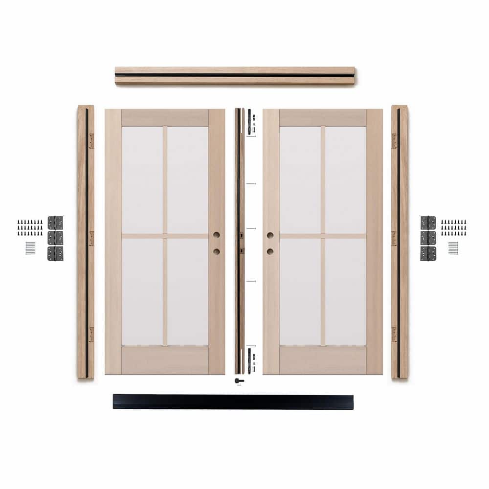 G104 36 in. x 80 in. Right Inswing Mahogany Wood 4-Lite Clear Glass Double Front Door Kit with Quick Assemble Jamb price history on PriceWatchPro