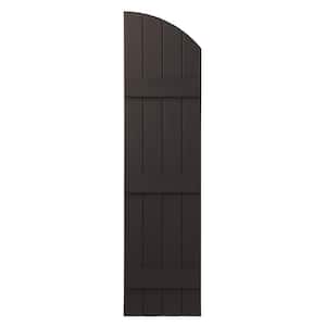 15 in. x 61 in. Polypropylene Plastic Arch Top Closed Board and Batten Shutters Pair in Brown