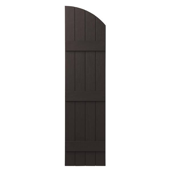 Ply Gem 15 in. x 65 in.  Polypropylene Plastic Arch Top Closed Board and Batten Shutters Pair in Brown