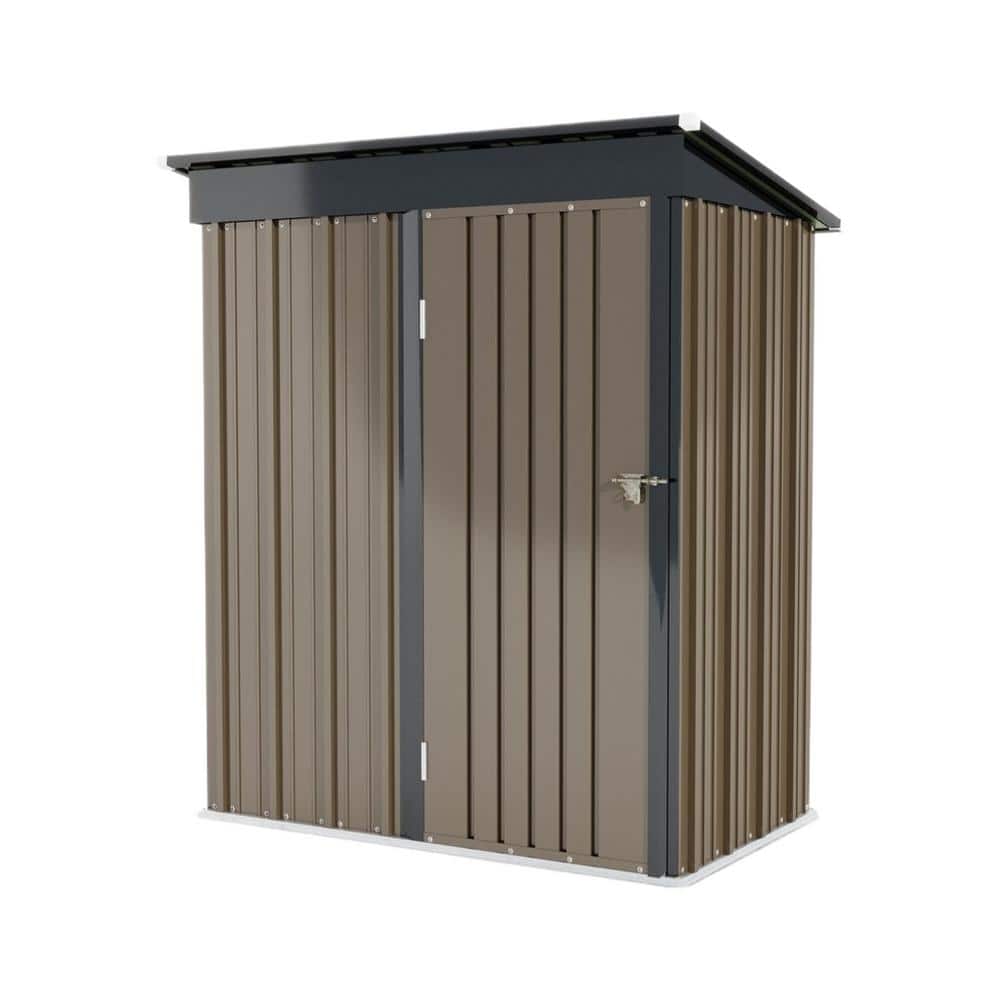 Brown 5 ft. W x 3 ft. D Metal Outdoor Storage Shed Garden Shed with Lockabl