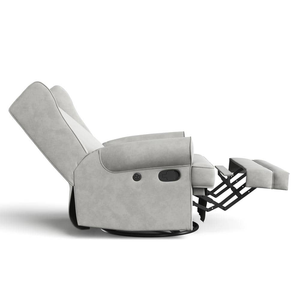 Serenity Wingback Steel Gray Swivel Recliner with USB Port