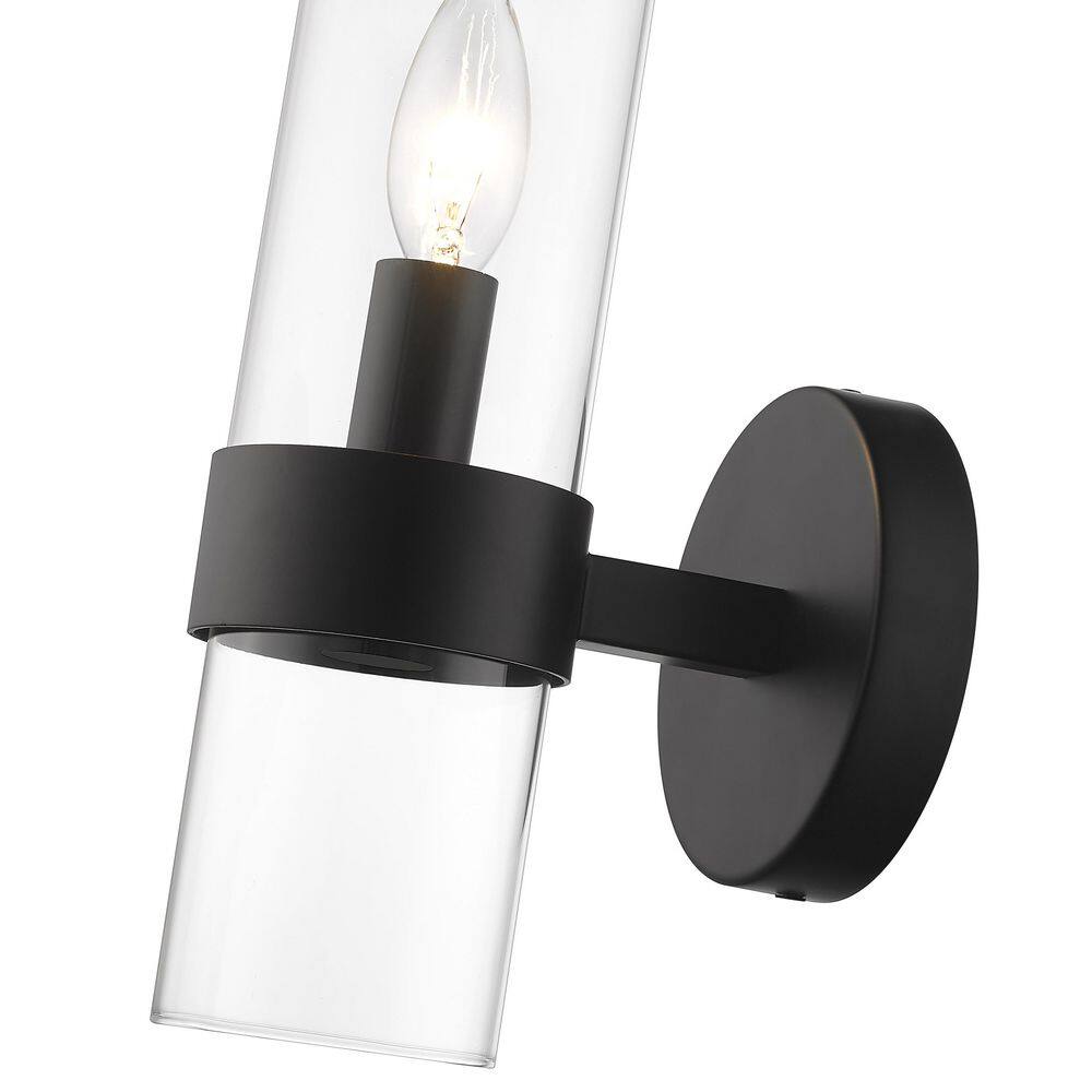 Matte Black Dimmable Steel Wall Sconce with Glass Shade