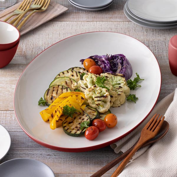 Colorwave Raspberry 16 in. (Cherry) Stoneware Oval Platter