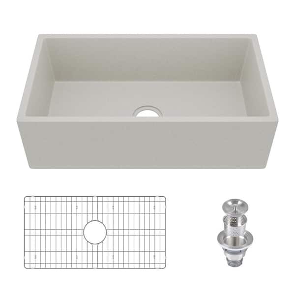 Grit Yellow 33 in. Farmhouse Apron Front Single Bowl Concrete Kitchen Sink with Grid and Strainer