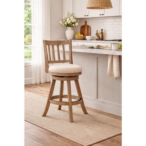 Sheldon 25.5 in Swivel Wood Counter Stool - Driftwood Wire-Brush Finish