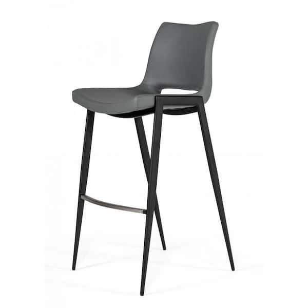 HomeRoots Charlie 30 in. Gray High Back Metal Bar Stool with Faux Leather Seat Set of Two