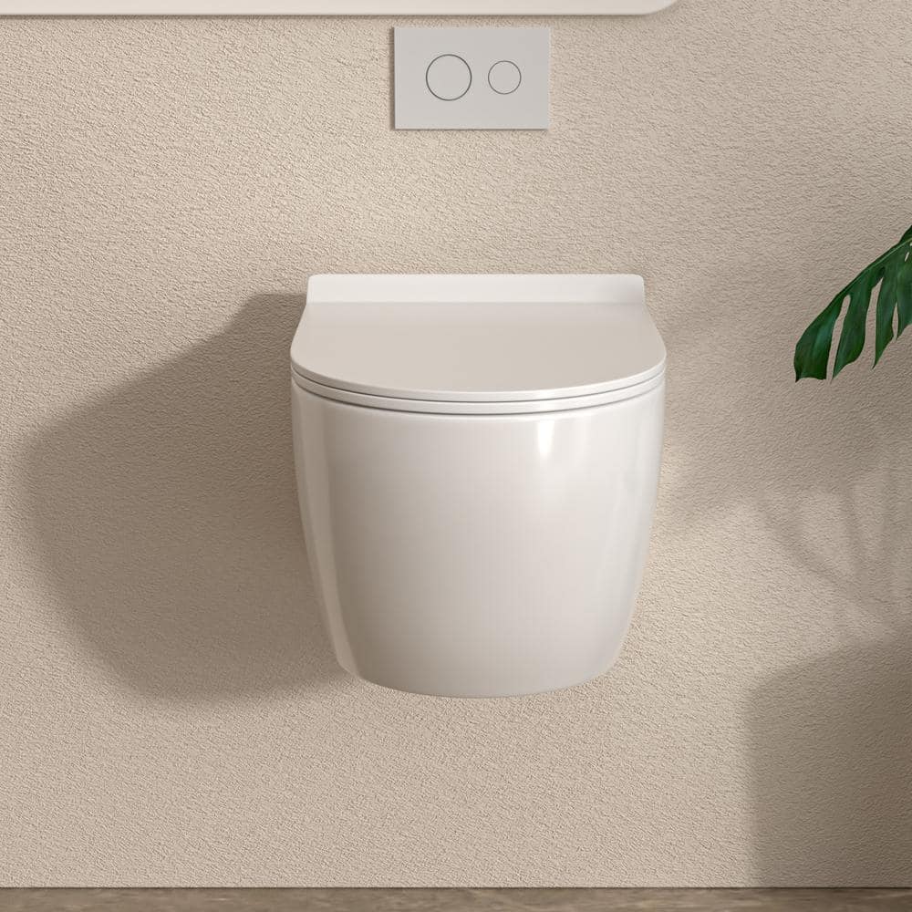 Glossy White Ceramic Elongated Wall-Hung Toilet Bowl