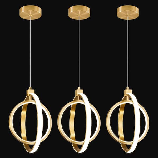 Home Lighting Gold Round 3-Pack Modern LED Pendant Lights for Dining Room