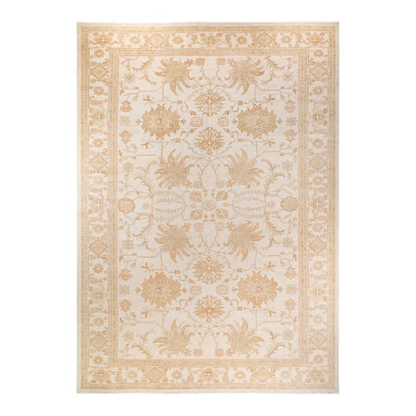 Eclectic Ivory 12 x 18 Floral Wool Indoor Area Rug