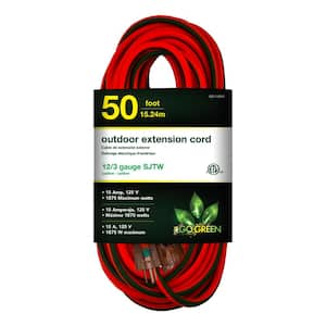 50 ft. 12/3 SJTW Extension Cord - Orange with Lighted Green End