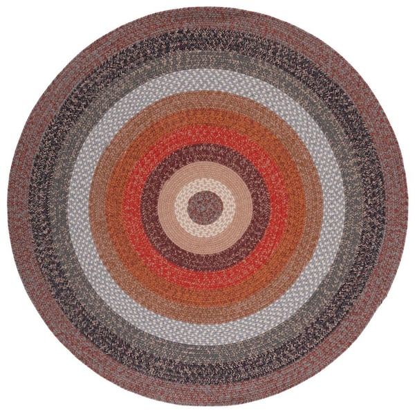 Braided Brown/Rust 3 ft. x 3 ft. Machine Washable Multicolor Striped Round Area Rug