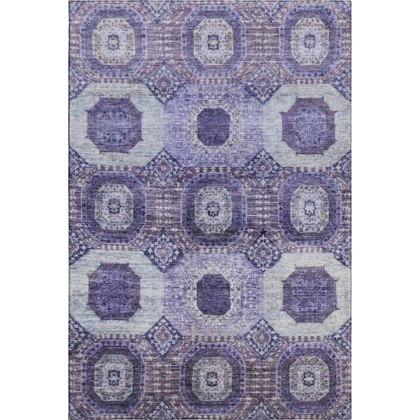 Mayfield Premium Machine Washable Abstract AMF1926 Purple 5 ft. x 7 ft. 6 in. Area Rug