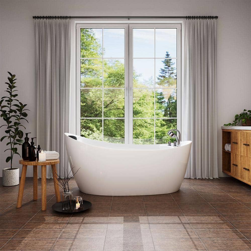 67'' White Acrylic Freestanding Whirlpool Bathtub with Faucet
