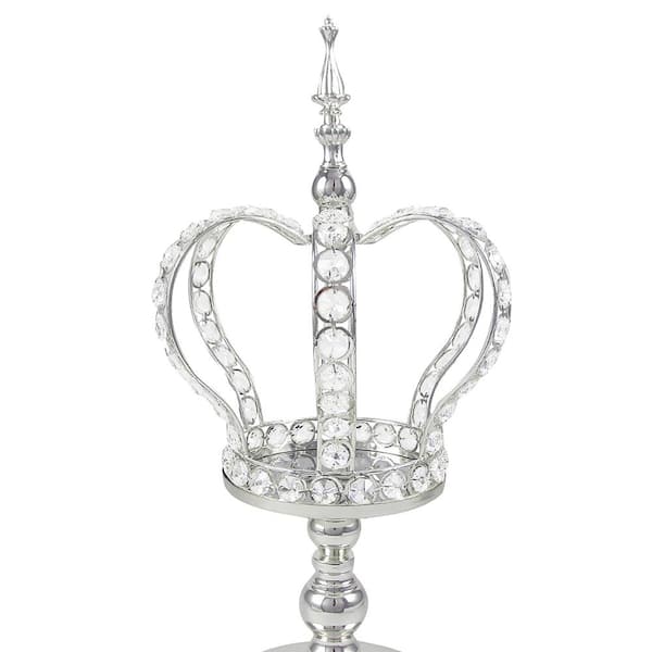 Silver Table Decor Decorative Crown Metal Accent Piece with Mirror 9 in.