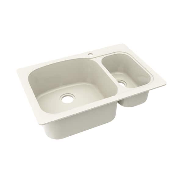 Drop-In/Undermount Solid Surface 33 in. 1-Hole 70/30 Double Bowl Kitchen Sink in Bone