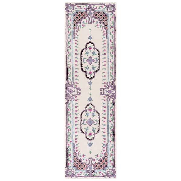 Bellagio 2 ft. x 8 ft. Ivory Floral Border Runner Rug