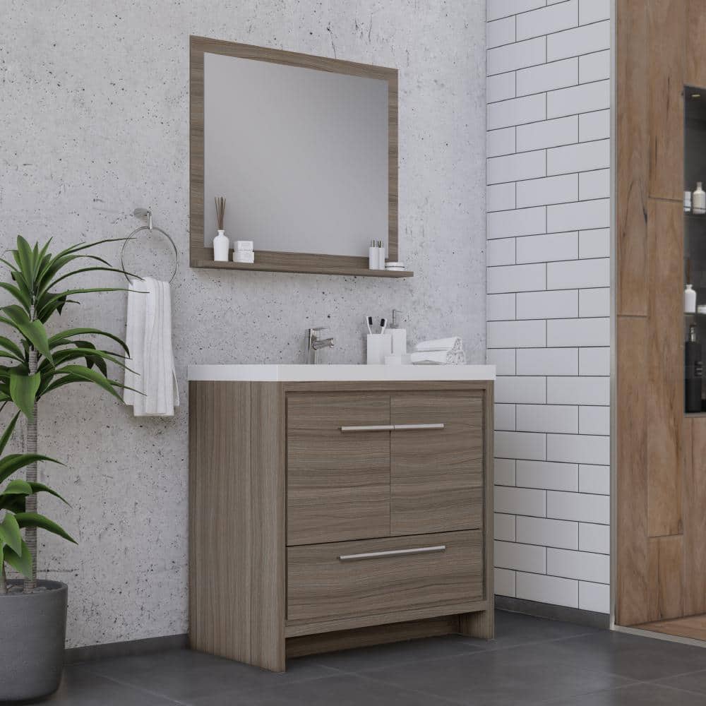 Sortino 36" Gray MDF Freestanding Bathroom Vanity with White Solid Surface Sink
