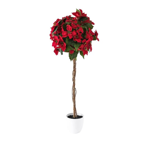 Botaneeka, 47. 24 in. Red Poinsettia Tree Arrangement in White Pot