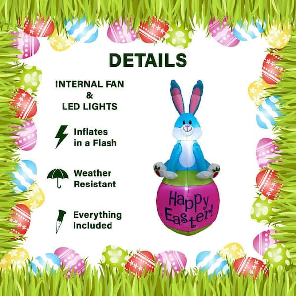 5 ft. Blue Bunny Rabbit Inflatable with Lights