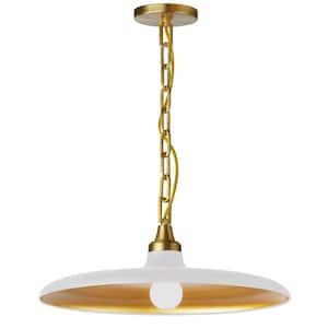 Quentin 1-Light Aged Brass Shaded Pendant Light with Matte White/Gold Metal Shade